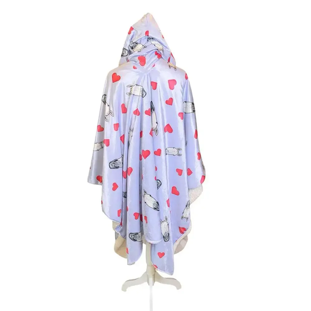 My PetPoncho Hooded Wearable Blanket Horse and Heart Print reversible